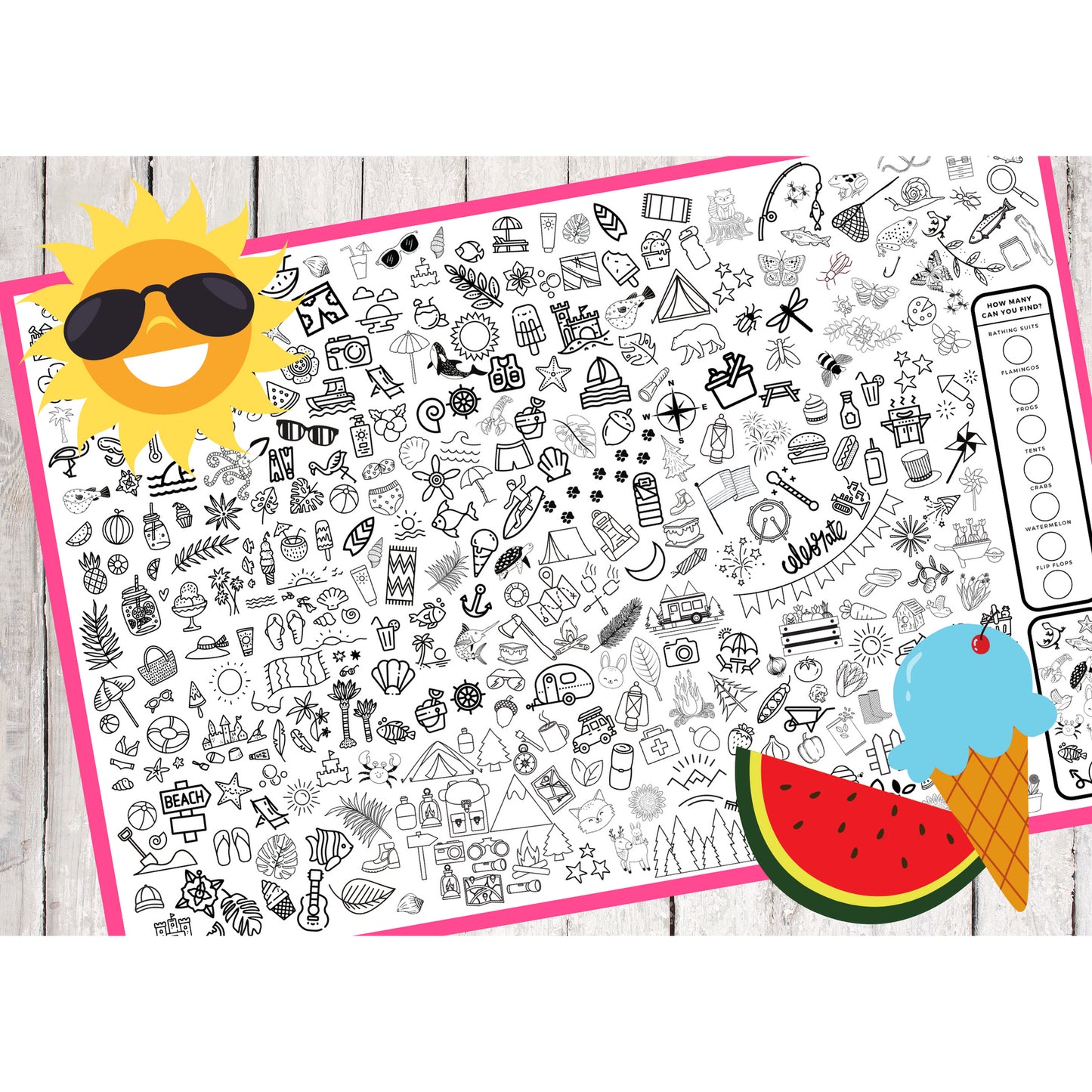 Summer Fun Search + Find Coloring Poster (Jumbo Sized)