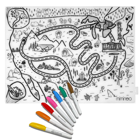 Silicone Reusable Coloring Tablemat for Kids - USA Map - Joy Learning Company