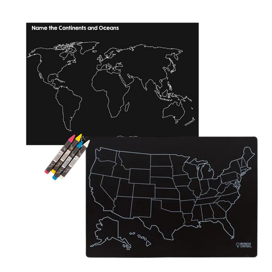 Continents and Oceans and U.S. Map Placemat Set