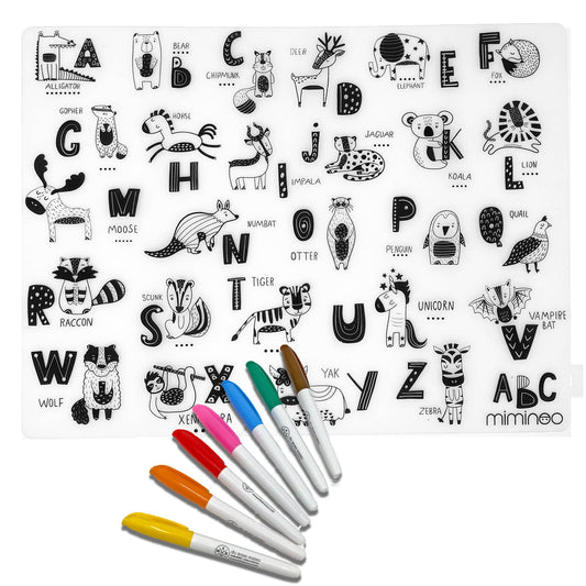 Silicone Reusable Coloring Tablemat for Kids - ABC Animals - Joy Learning Company