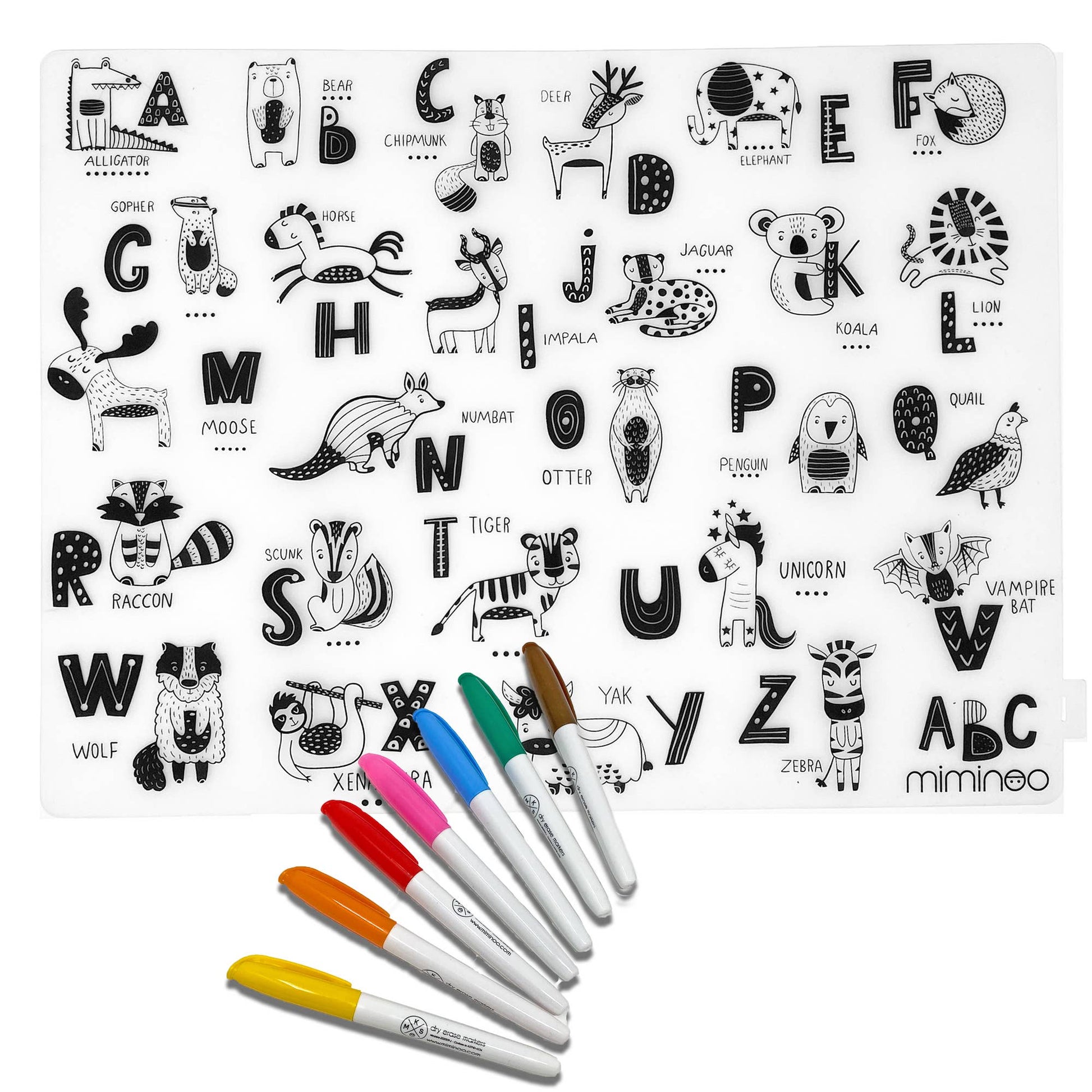 Desert Animals ABC Silicone Reusable Coloring Mat markers set