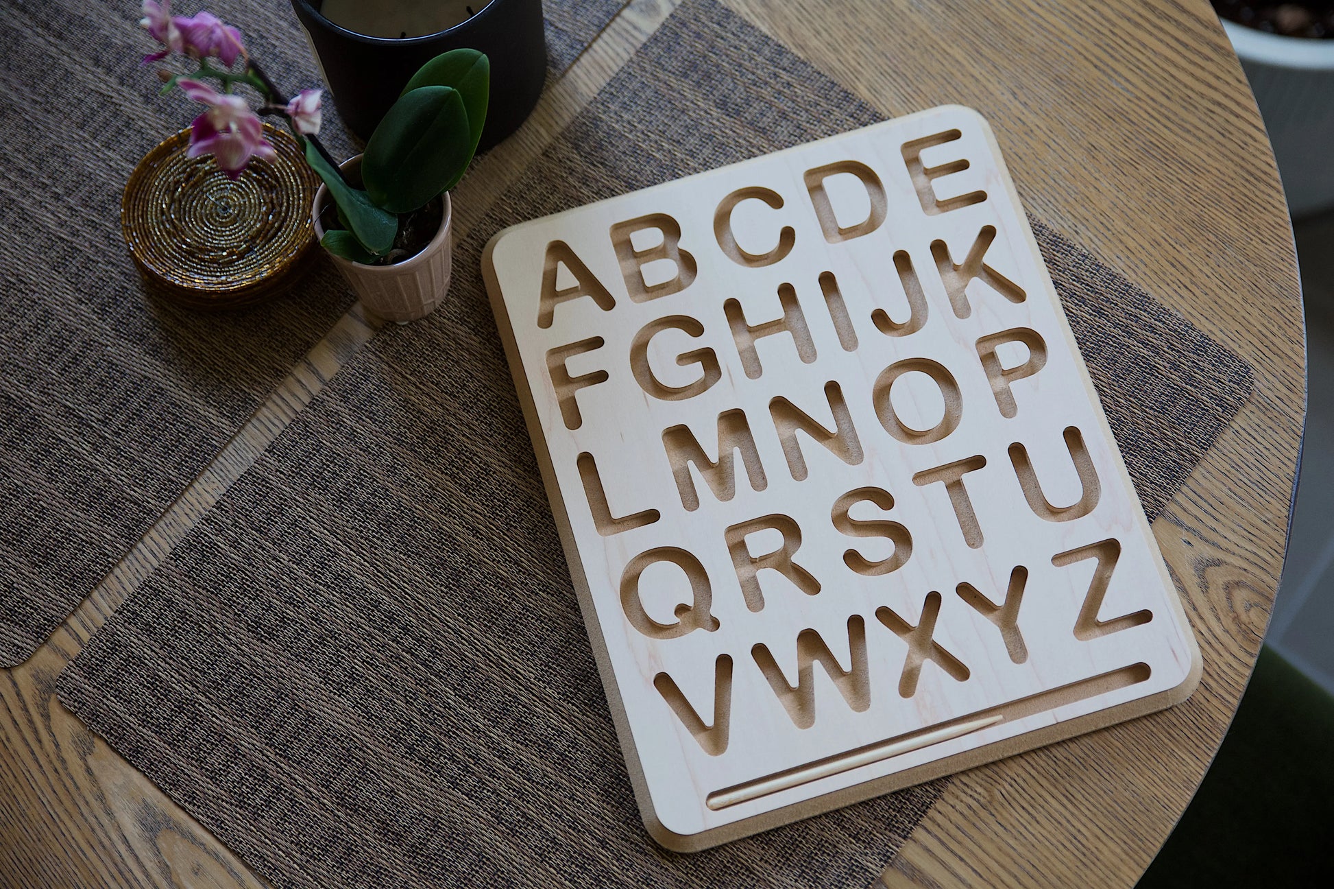Wooden Alphabet Tracing Board with Upper Case and Numbers